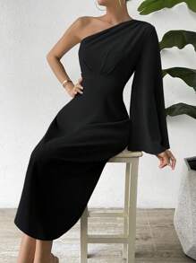 Chiquease Ein-schulter Kleid Mit Ausgestellten Ärmeln - Schwarz - Übersicht 6