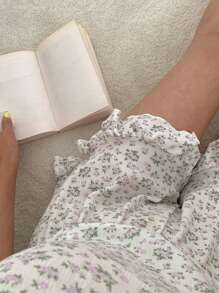 DAZY 碎花吊带背心和荷叶边短裤睡衣套装夏季