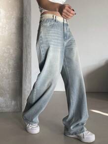 DAZY Women's Casual Wide Leg Denim Jeans,Baggy Jeans - Light Wash - View 3