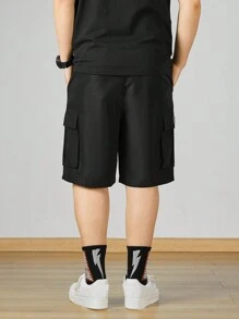 Manfinity Homme Pantalones Cortos De Carga Para Hombre De Talla Grande Con Cordón - Negro - Ver 2