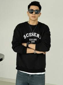 DAZY Men's Letter Printed Round Neck Drop Shoulder Sweatshirt,Fall Clothes