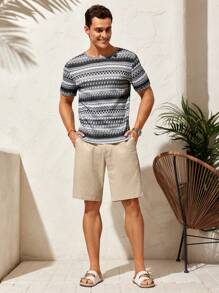 GENTILAND Men's Color Block Striped Knit T-Shirt - Grey - View 5