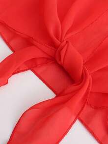 Chiffon Cardigan Tie Women's Solid Color Front Knot Shirt Summer Vacation Cover Up Beach Outfits Spring Casual Blouse Lightweight Short Shawl Top - Red - View 4