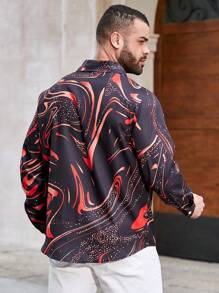Manfinity Homme Plus Size Men's Full Print Long Sleeve Shirt