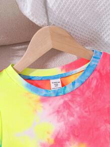 SHEIN Cô gái Tween Dệt kim Nhuộm cà vạt Vòng cổ Váy không tay Đối với Hằng ngày Và Trang phục trên phố In Mùa Xuân Và Mùa hè - Nhiều màu - Xem 5
