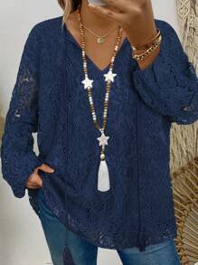 SHEIN Clasi Women's Plus Size Jacquard Lantern Sleeve Top