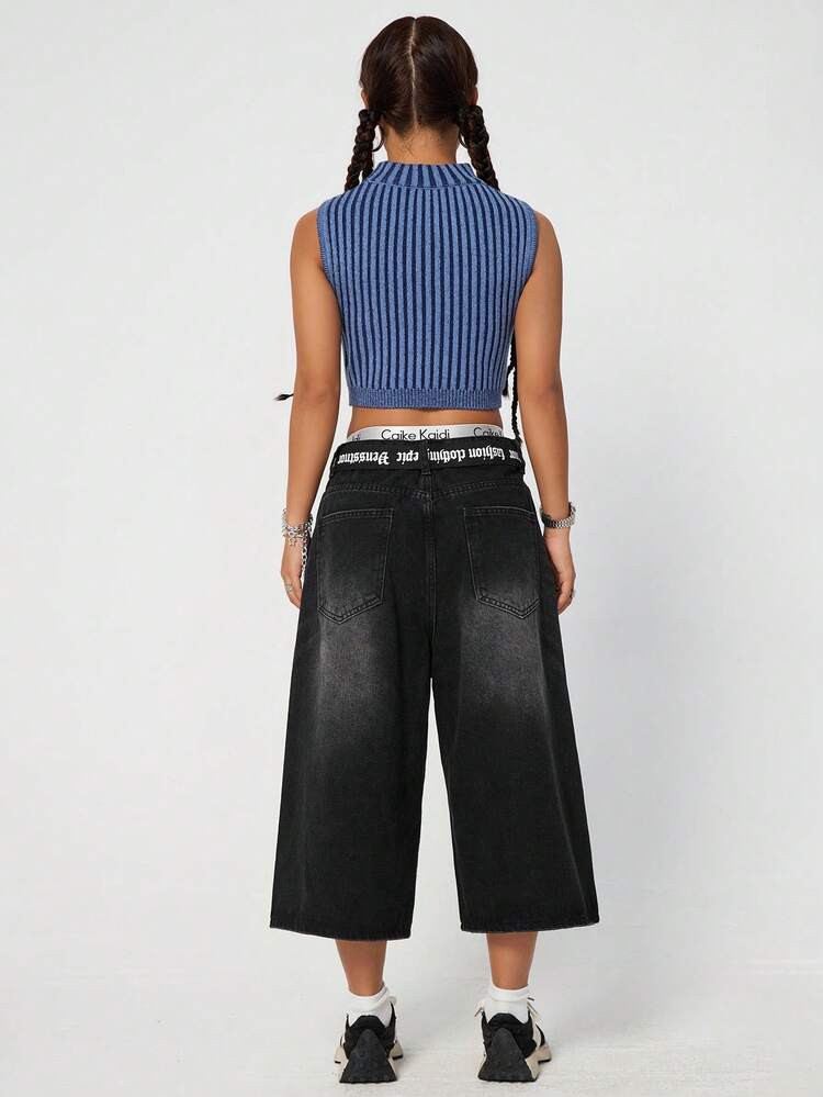 Striped Knit Pullover With Stand Collar And Cut-Out Detail On Front