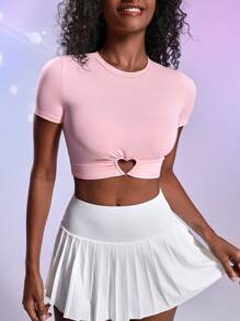 SHEIN Sports Heart Shaped Hollow Out Short Sleeve Athletic T-Shirt Gym Top