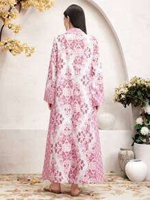 Al Najma Arabic Style Long Sleeve Dress With Paisley Print - Pink - View 7