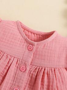 SHEIN Pasgeboren Baby Meisjes Effen kleur Rucheszoom Tops , Bloemen Shorts En Pet 3 stuks