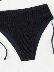 Swim Basics Bộ bikini xếp nếp màu trơn dành cho nữ đi biển mùa hè Carnival - màu đen - Xem 5