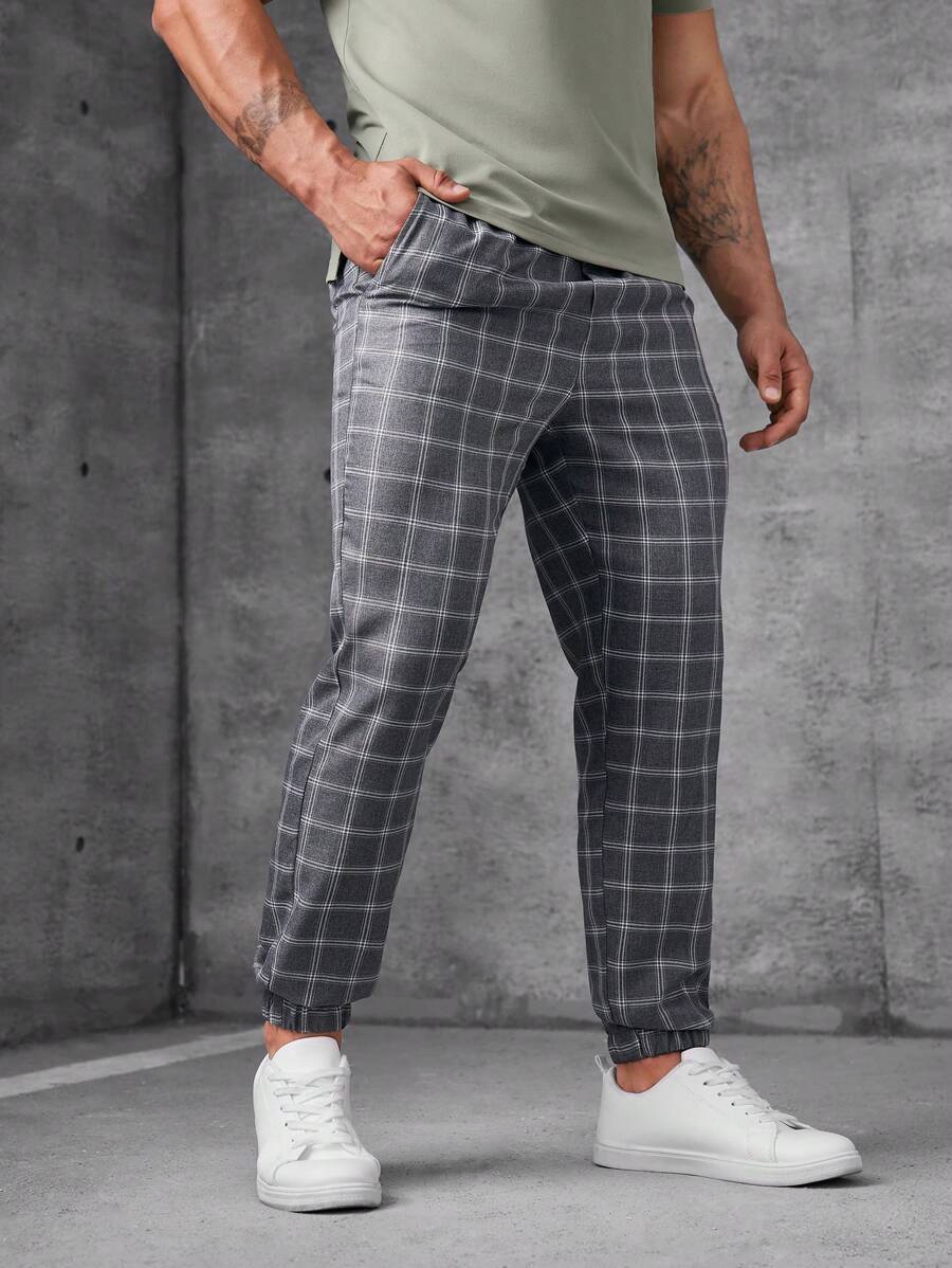 Manfinity Homme Nam Kẻ sọc Dệt Quần Chạy bộ - Xám - Xem 1