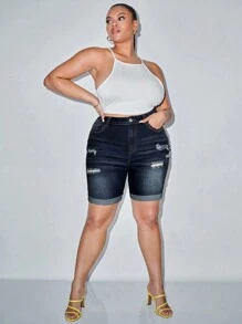 SHEIN SXY Verwaschene Jeansshorts Für Damen In Übergröße