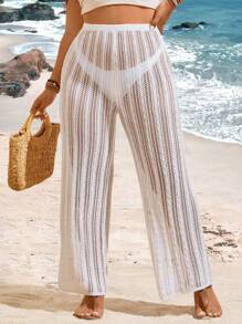 Flirla Plus Size Women's Hollow Out Beach Style Knit Pants