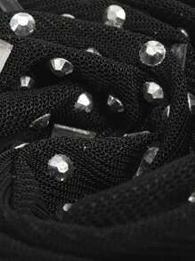 Women's Sheer Mesh Sparkling Rhinestone Sweetheart Neckline Scoop Back Slim Extra Long Dress Wedding Birthday Party Formal Dinner