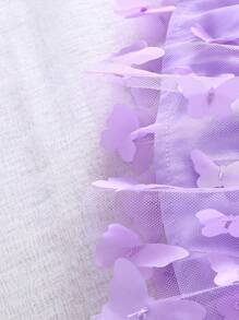 Baby Girl Butterfly Appliques Contrast Mesh Cami Dress - Mauve Purple - View 5