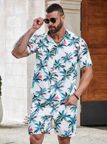 Manfinity RSRT Men Plus Coconut Tree Print Shirt And Shorts Casual 2-Piece Set - White - View 6