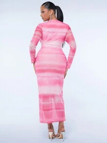 SHEIN SXY Kích thước lớn Của phụ nữ Nhuộm buộc Tay áo dài Váy bodycon - Hồng - Xem 2