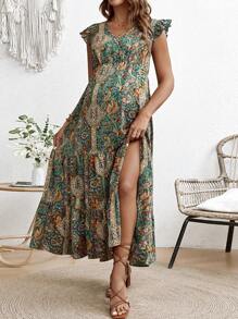 SHEIN Maternity Women's Long Floral Printed Casual Holiday Dress For Young And Energetic Moms