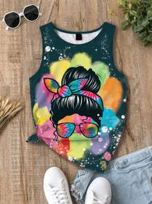 LONESS Summer Casual Figure Graphic Loose Fit Tank Top