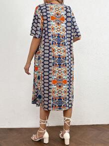 SHEIN 1pc Maternity Short-Sleeve Kimono Top With Allover Print + 1pc Adjustable Waist Shorts Loose-Fitting Two-Piece Set - Multicolor - View 2