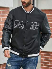 Manfinity Homme Chaqueta De Béisbol Para Hombres De Talla Grande Con Texto Impreso