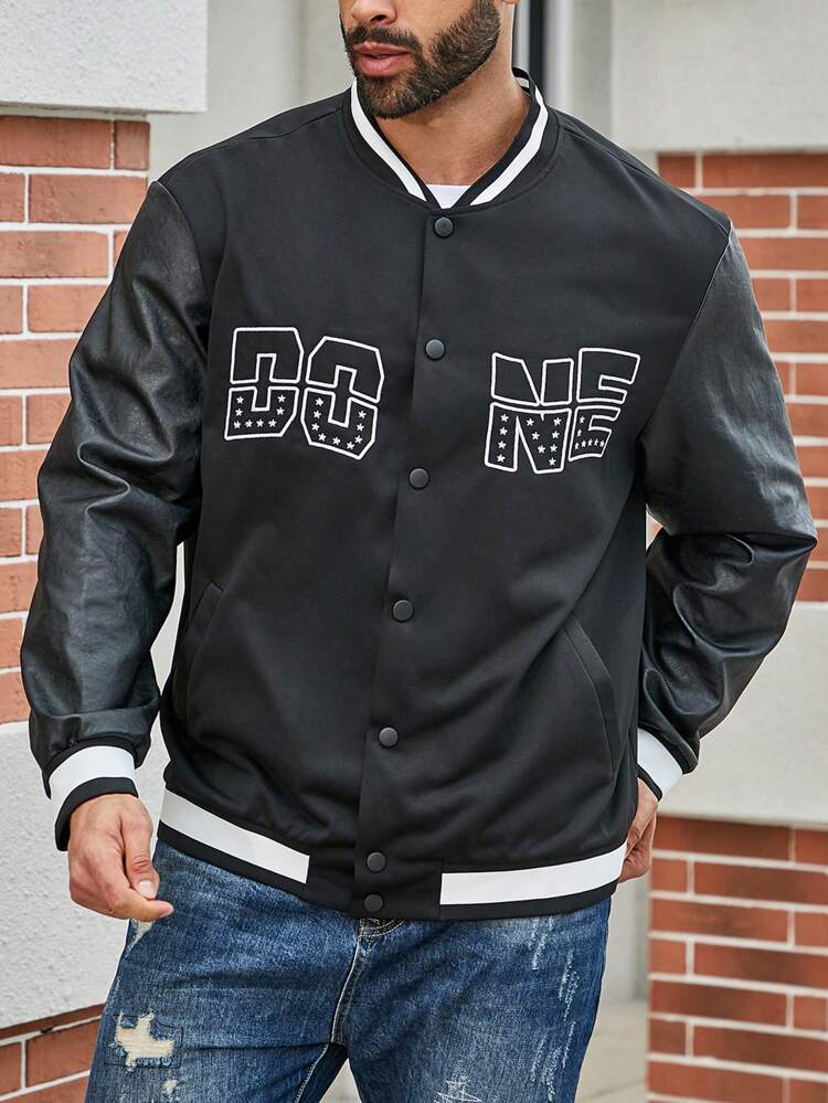 Men's Plus Size Text Printed Baseball Jacket