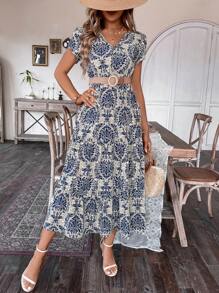 Breezaya Floral Printed V-Neck Casual Dress