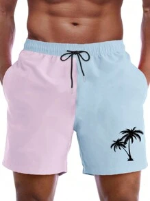 Manfinity RSRT 寬鬆型男式椰樹印花短褲,配對比色束腰繩 - 彩色 - 查看 3