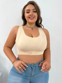 Plus Size Casual Apricot Fabric High Stretch Plain Cut Out Bra For Women Daily Wear - Apricot - View 4