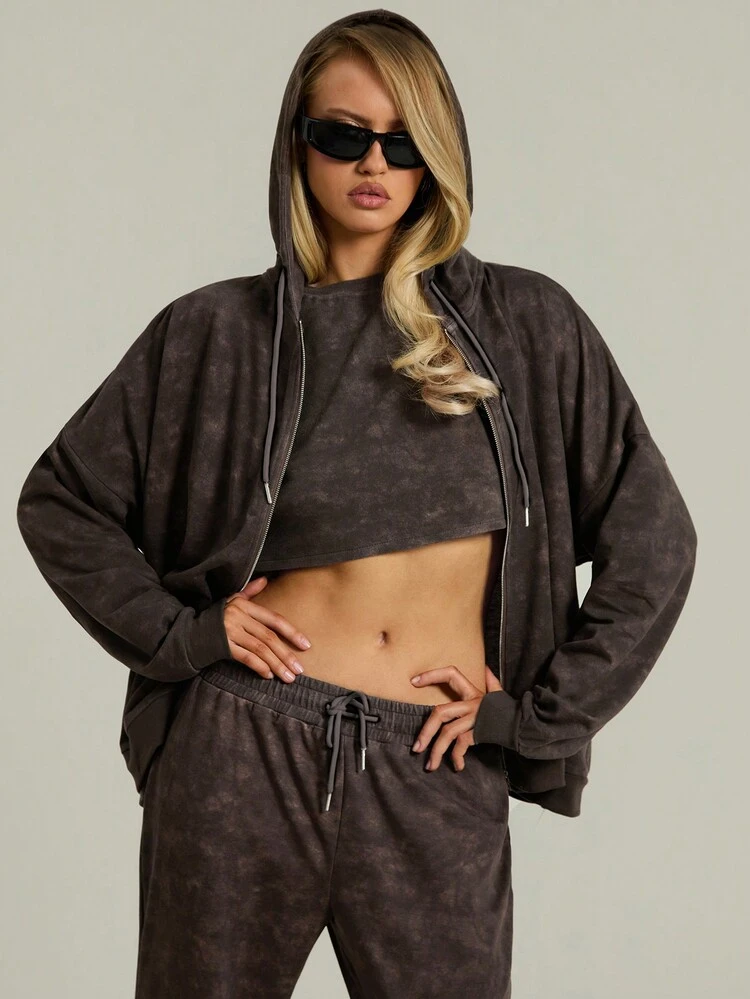 Washed Zip Through Hoodie Casual