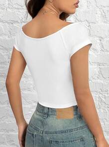 SHEIN EZwear White Knitted Slim-Fit Women's T-Shirt