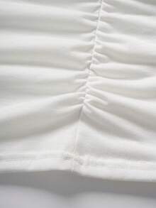 INAWLY Của phụ nữ Màu thuần Bất đối xứng Vòng cổ Xếp li Áo ba lỗ - trắng - Xem 7