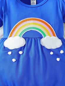 嬰兒女孩彩虹拼接連身衣 - 藍色 - 查看 4