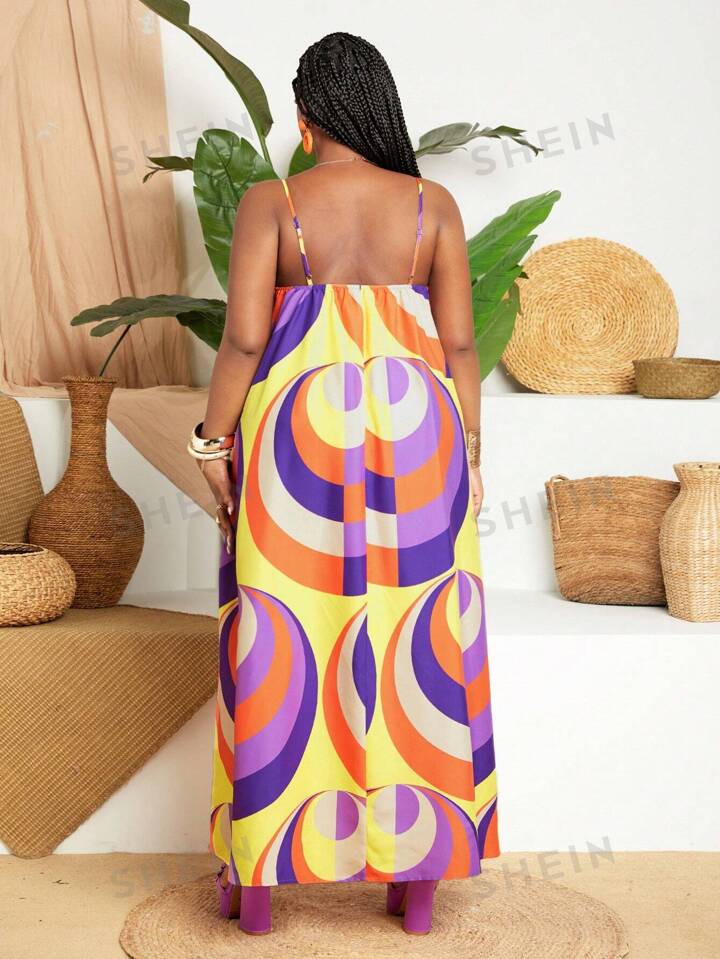 SHEIN Slayr Geometrisch patroon Grote maten Maxi jurk Met Spaghetti bandjes Voor vrouwen SHEIN Nederland