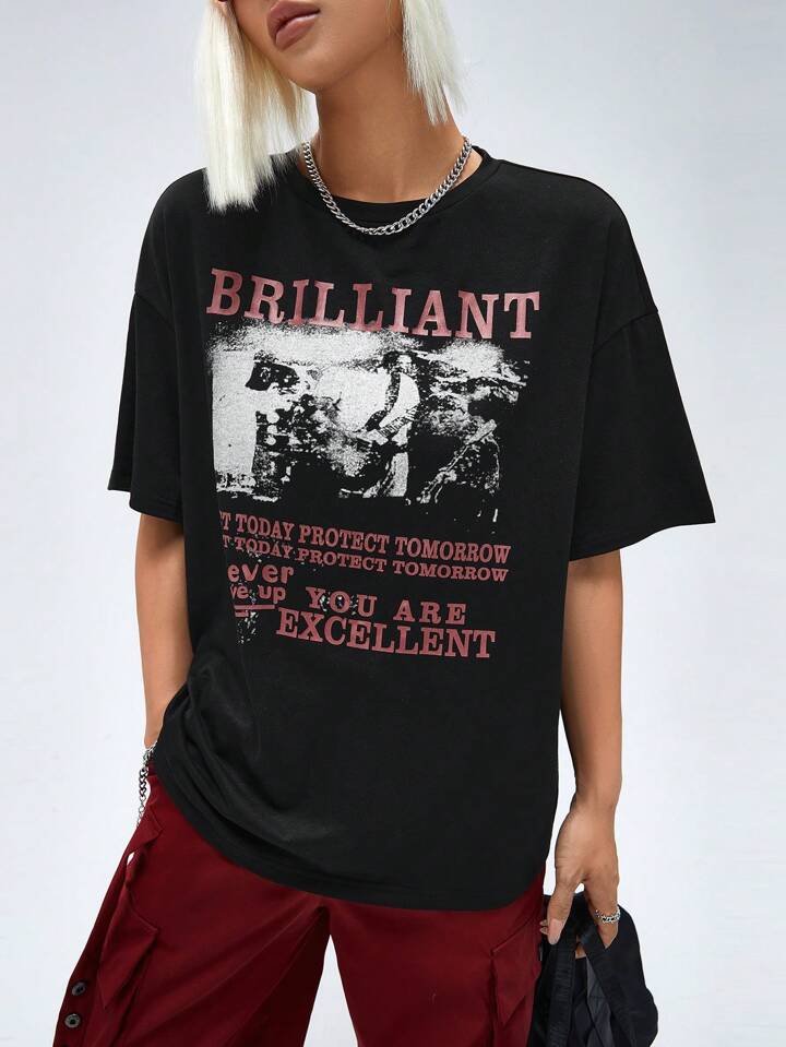 Coolane バンドプリントオーバーサイズTシャツ、ユニセックス