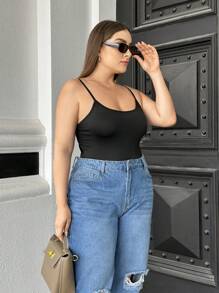 SHEIN Essnce Body informal de talla grande para mujer de verano con diseño de espalda descubierta y tirantes de espagueti, unicolor, para festival de música