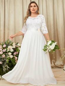 MIUSOL Plus Floral Lace Bodice Flare Hem Evening Party Maxi Formal Dress