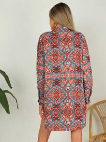 SHEIN VCAY Paisley Print Oversized Vacation Style Long Women's Casual Shirt