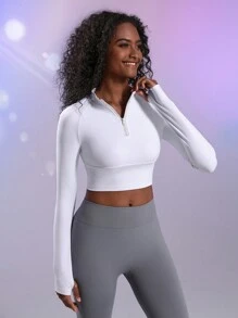 Easithlete 女式立領運動短長袖t卹 - 白色 - 查看 6