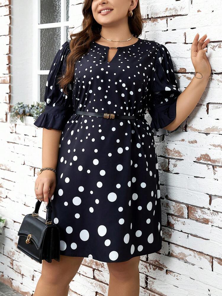 Plus Size Keyhole Mock Neck Flare Sleeve Dress