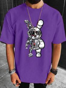 Manfinity LEGND Nam In Gấu Hoạt hình Ngắn tay Áo thun - Màu tím - Xem 1