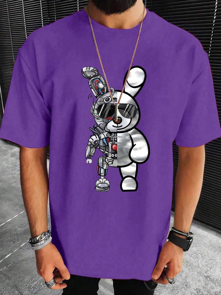 Manfinity LEGND Nam In Gấu Hoạt hình Ngắn tay Áo thun - Màu tím - Xem 1