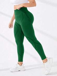 Easithlete Plus Size Sports Leggings - Dark Green - View 4