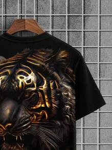 Camiseta casual con estampado de tigre para hombres - Negro - Ver 3