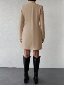 EURMUSE Ladies Solid Color Lapel Jacket, Skirt Suit - Camel - View 2