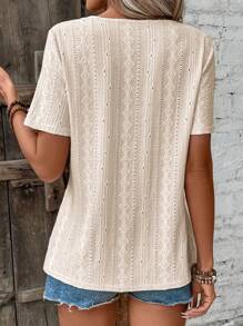 SHEIN LUNE Women's Solid Color V-Neck Short Sleeve T-Shirt - Apricot - View 2