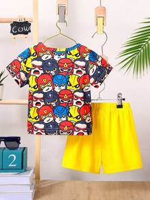 Ensemble T-shirt Et Short Pour Bébé Garçon Avec Motif De Dessin Animé Mignon Pour Le Printemps Et L'été - Multicolore - Voir 2