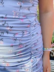 Dreamara Plus Size Casual Vacation Style Slim Fit Sweetheart Neckline Sleeveless Asymmetrical Hem Pleated Cami Dress With Wide Straps - Multicolor - View 4