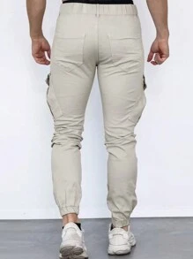 Manfinity Homme Men's Solid Color Cargo Pants - Beige - View 3